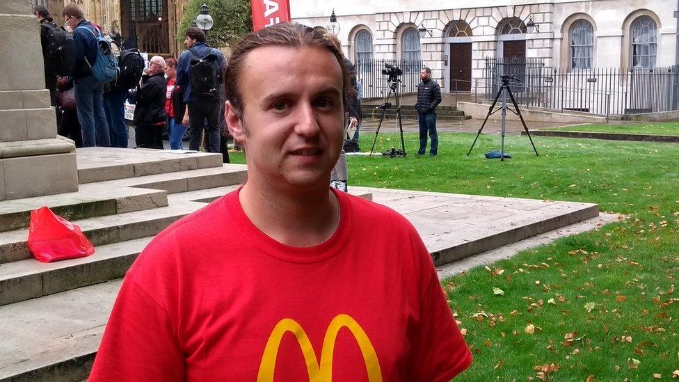 Steve Day, a striking staff member from the McDonald's branch in Cambridge