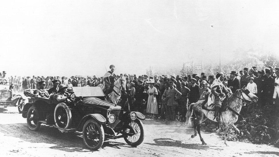 General Sir Edmund Allenby (1st Viscount Allenby) enters Jerusalem in a Vauxhall staff car.