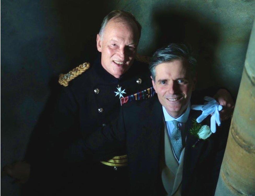 Maj Gen Alastair Bruce and husband Stephen Knott