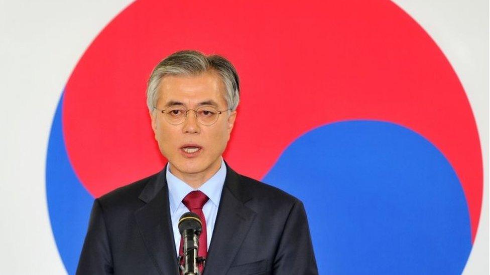 South Korea's Moon Jae-In of the opposition Democratic United Party speaking during a press conference