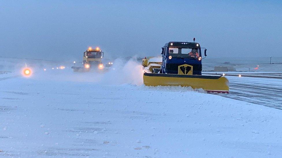 Clearing runway at Kirkwall Airport