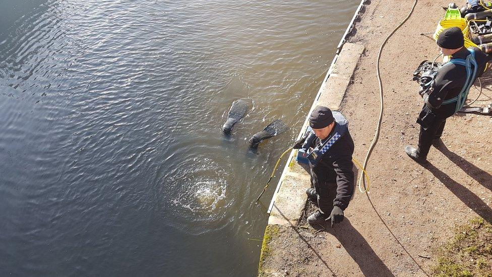 Specialist divers searching the River Soar in Leicester