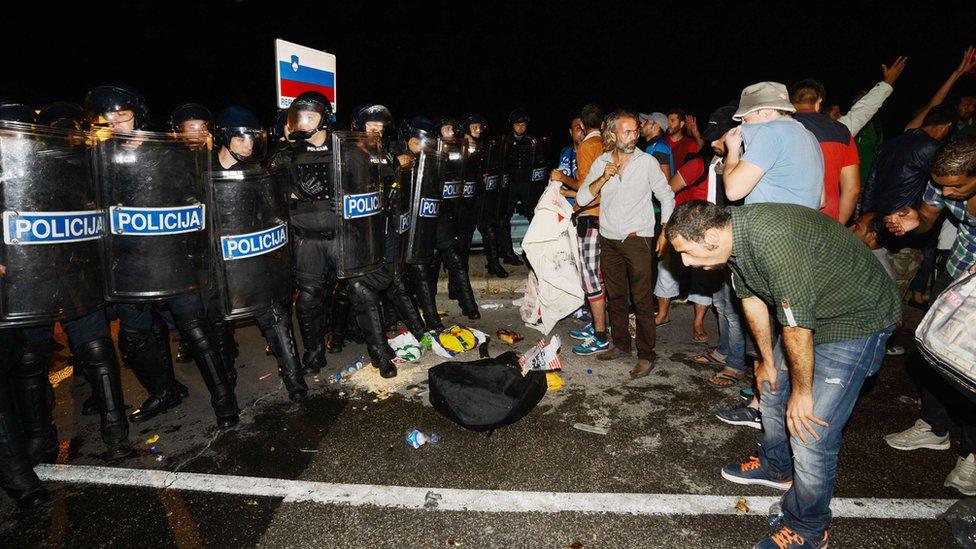 Scene after migrants pepper-sprayed by Slovenian police at border crossing with Croatia - 18 September