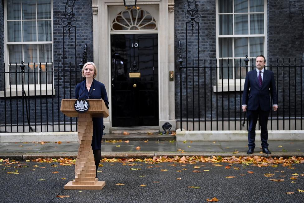 British Prime Minister Liz Truss gives statement outside Number 10 Downing Street, London, Britain October 20, 2022.