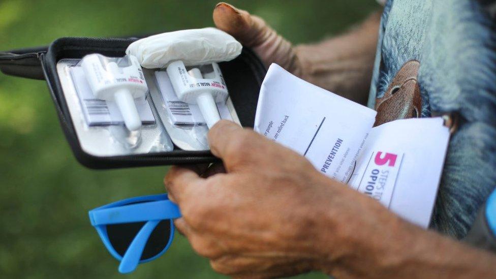 A picture of a naloxone nasal spray in Toronto, Canada