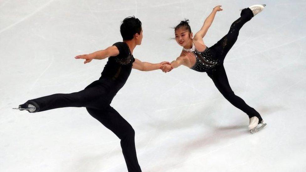 FILE PHOTO: Figure Skating - Olympic Qualifying ISU Challenger Series - Pairs Free Skating - Oberstdorf, Germany - September 29, 2017 - Ryom Tae-Ok and Kim Ju-Sik of North Korea compete.