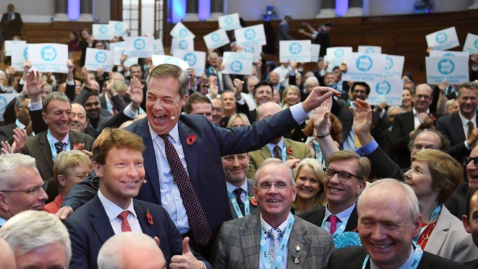 Nigel Farage at a rally with his prospective parliamentary candidates