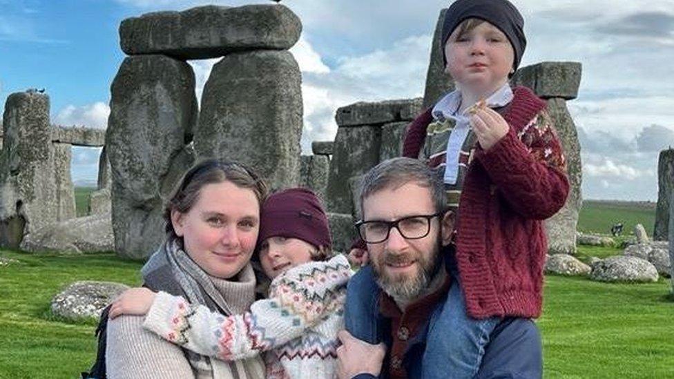 Nathalie with her family at Stonehenge