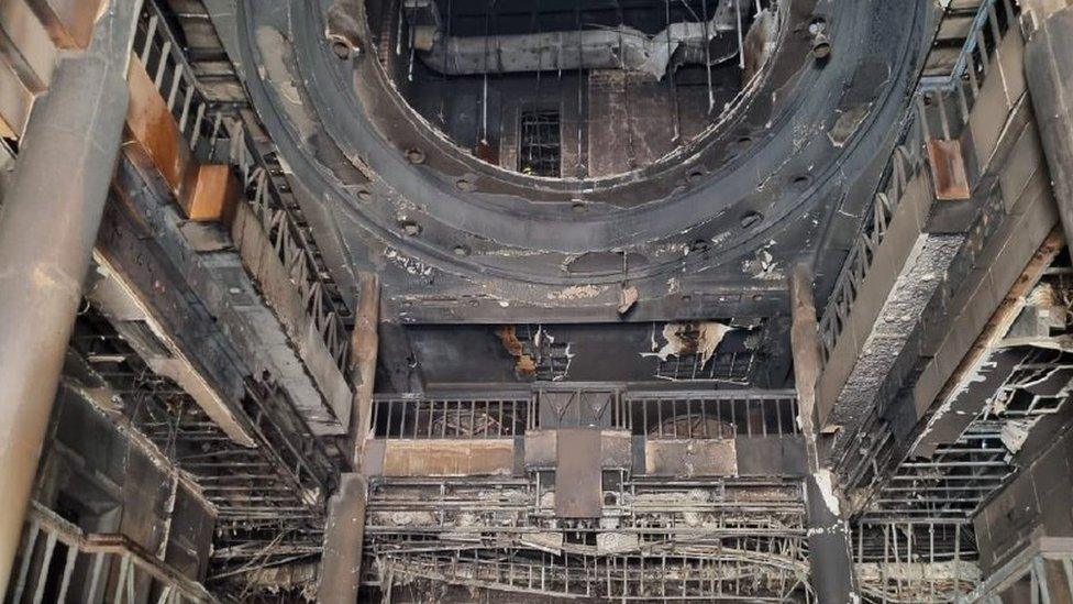 Destruction inside the parliament caused by the fire