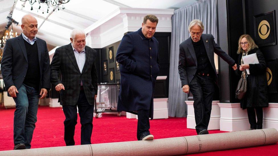 James Corden helps roll out the red carpet at New York's Madison Square Gardens on Thursday