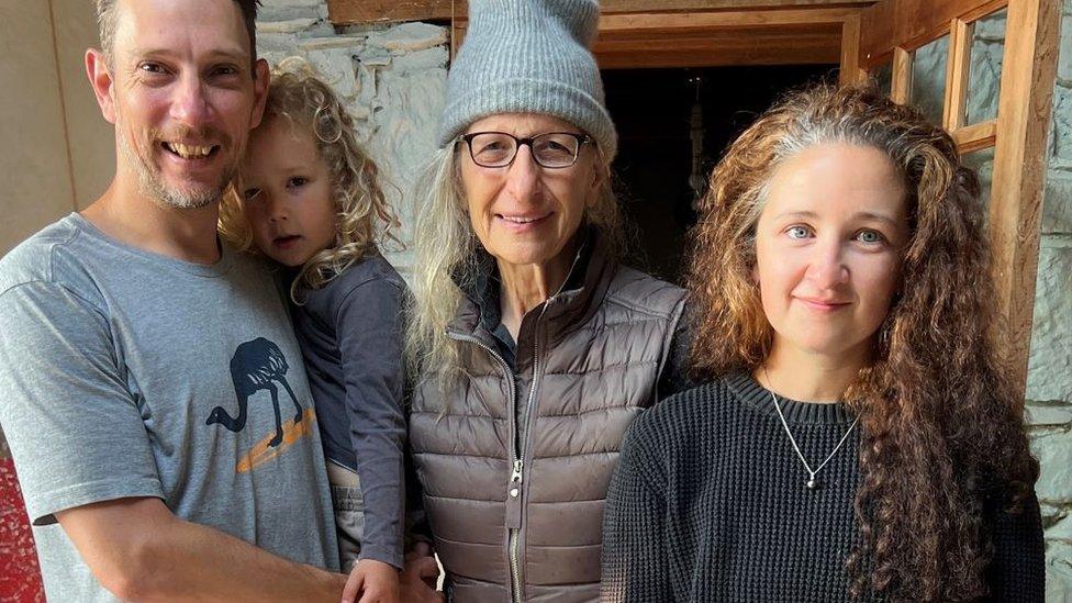 The Bayers family in their home with Annie Leibovitz