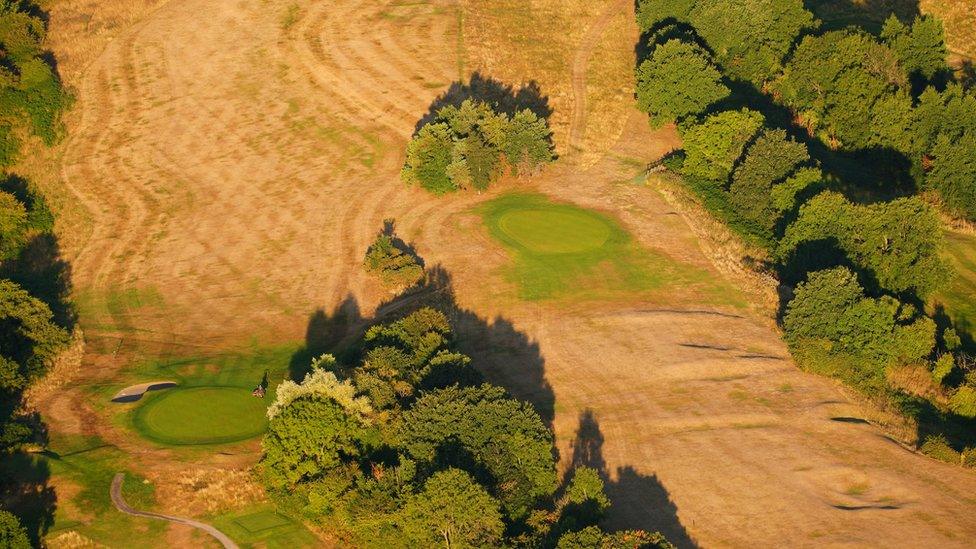 The dried out greens and fairways of Ashton Court Golf Course, near Bristol, where the prolonged dry conditions, have left the parched land turning from green to brown.