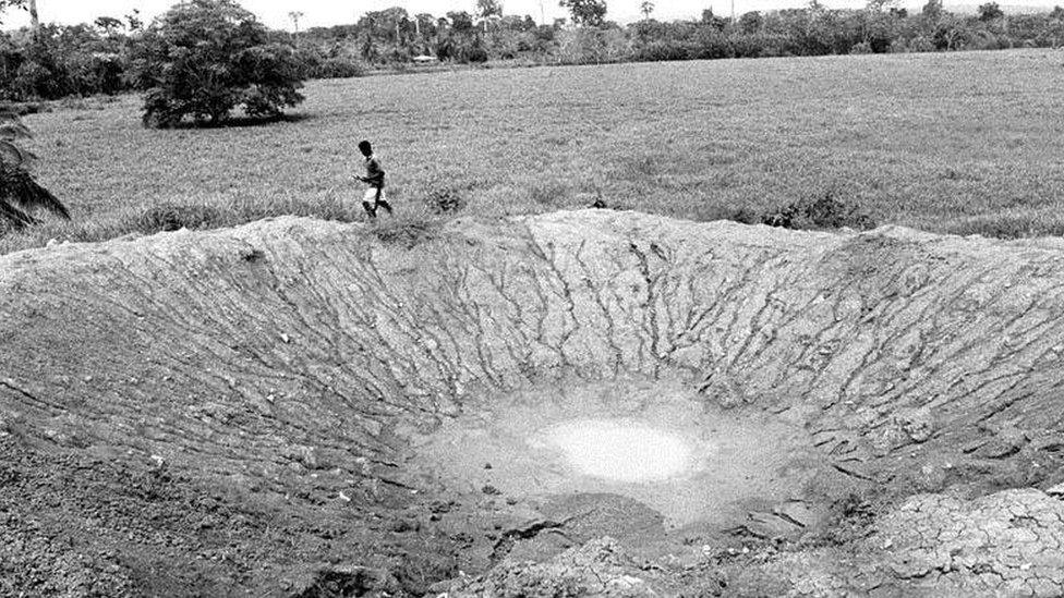 Bomb crater during an operation against guerrillas in Rio Sucio, Choco