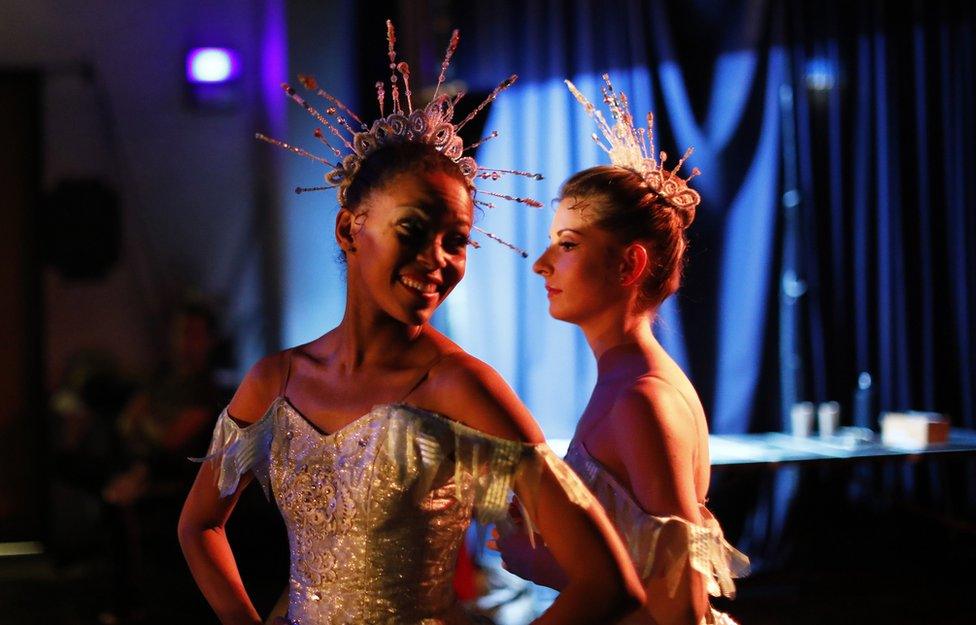 Ballet dancers prepare backstage during the final dress rehearsal for the famous Nutcracker ballet by Pyotr Tchaikovsky at the Joburg Ballet, Johannesburg, South Africa, 04 October 2018.