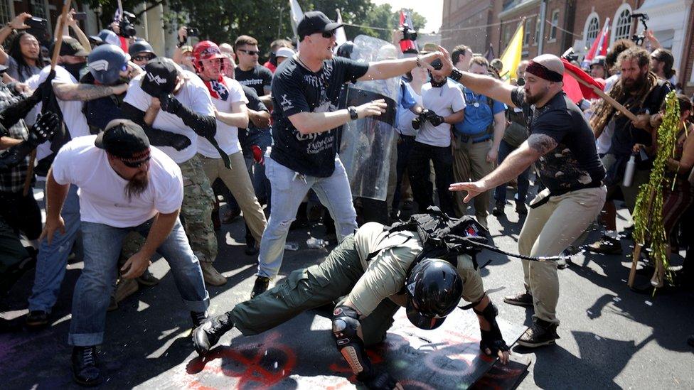 Demonstrators clash in Charlottesville, Virginia August 2017