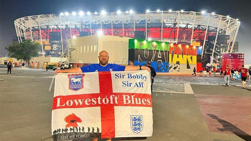 Jonny Halstein with his flag at World Cup