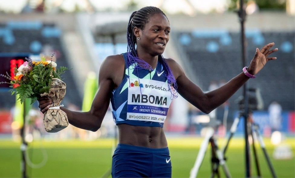 Christine Mboma of Namibia on the track