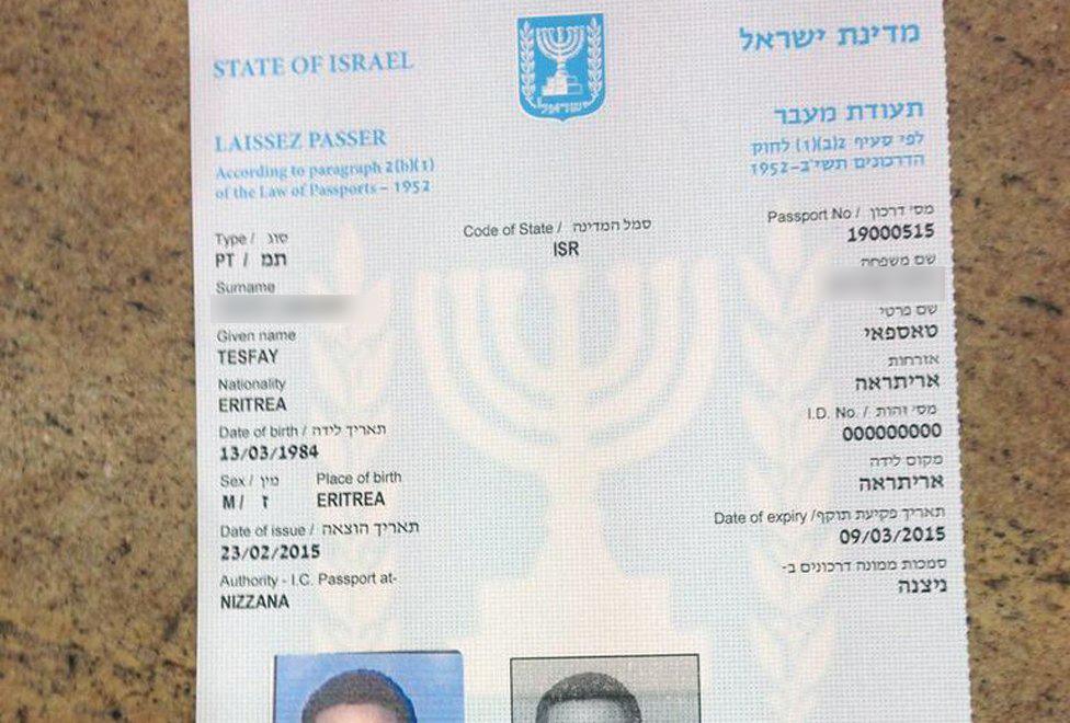 Laissez passer document from Israel