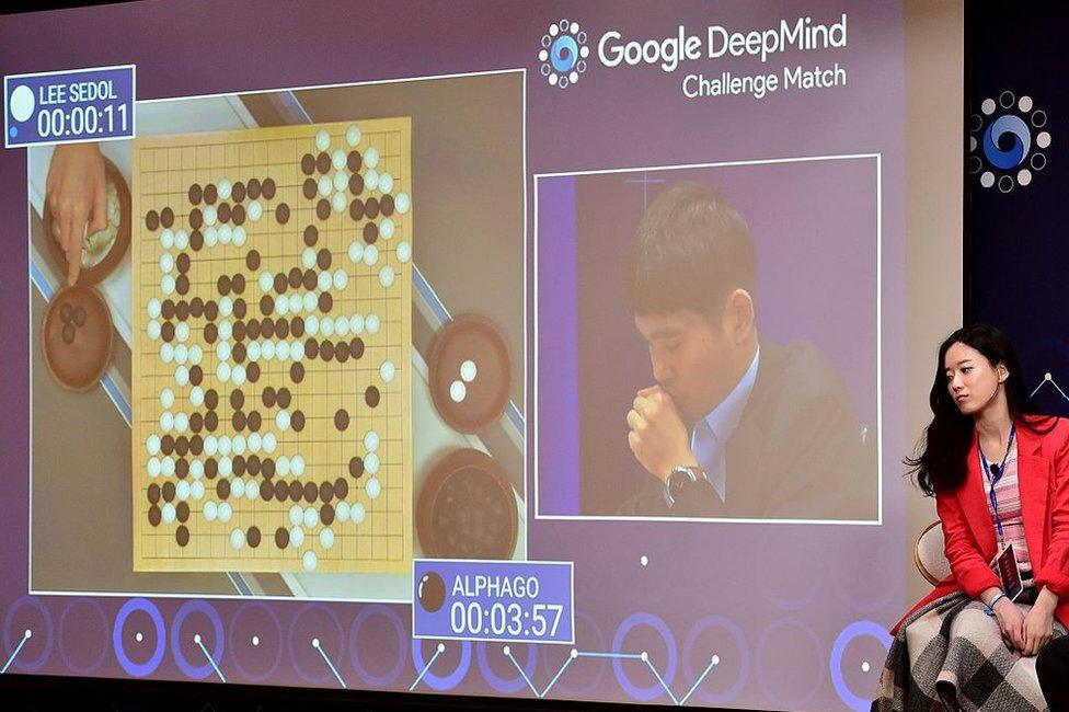 A live feed of South Korean Go grandmaster Lee Se-Dol playing against Google's AlphaGo in Seoul in March 2016