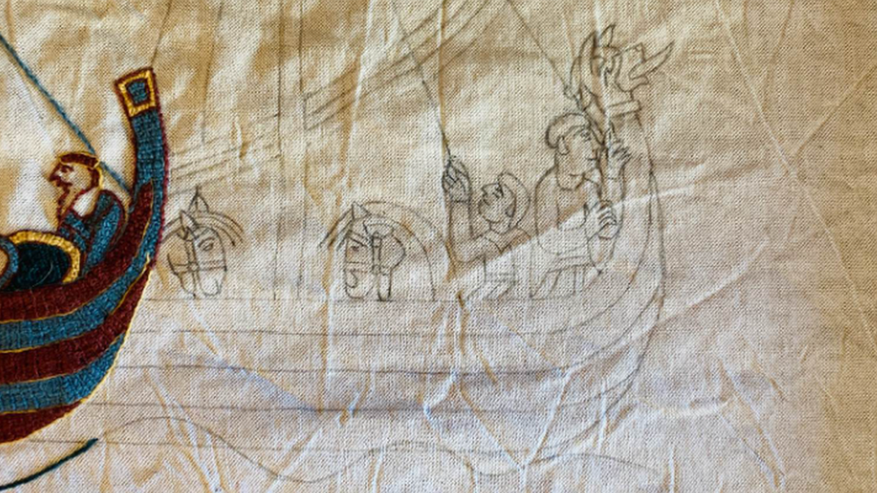 Ms Hansson's work starts with an image transfer she draws on the linen fabric