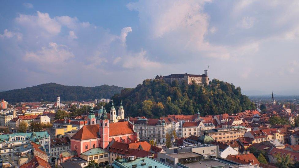 View of Ljubljana looking towards Ljubljana Castle