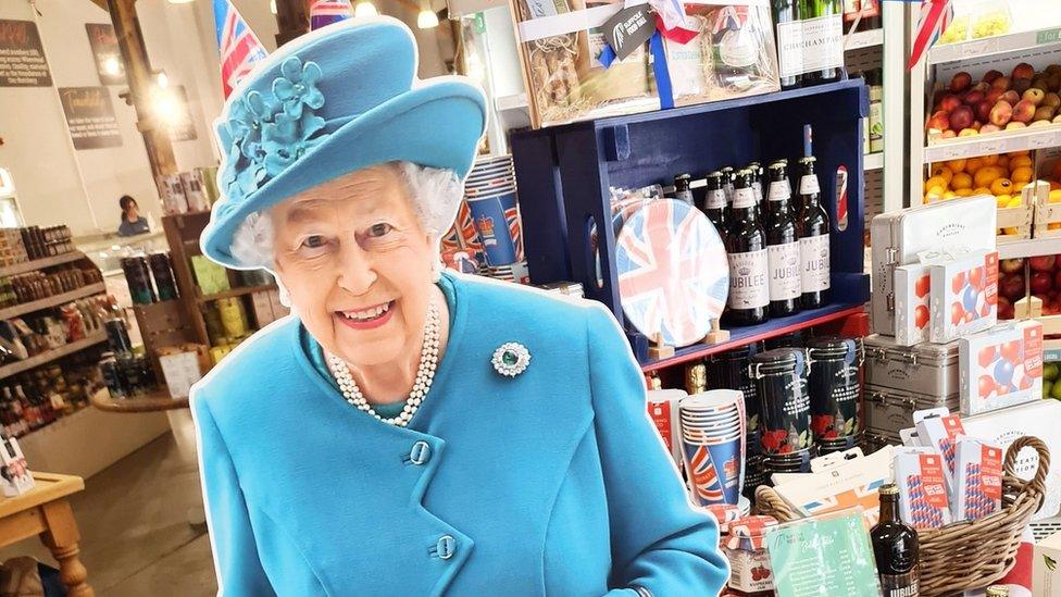 The cardboard cut-out of Queen Elizabeth II at Suffolk Food Hall