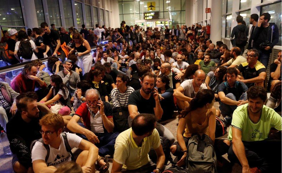 Thousand of people attend at Barcelona-El Prat international airport to join the rally called by the group called "Tsunami Democratic" (Democratic Tsunami) for "shutting-down" the airport