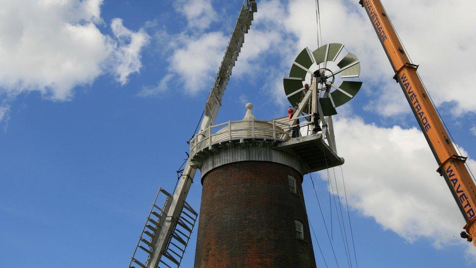 The new fantail at Buttrum's Mill in Woodbridge, slotted into place