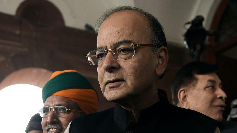 India's Finance Minister Arun Jaitley arrives in Parliament House to present the "Union Budget" in New Delhi on February 1, 2017.