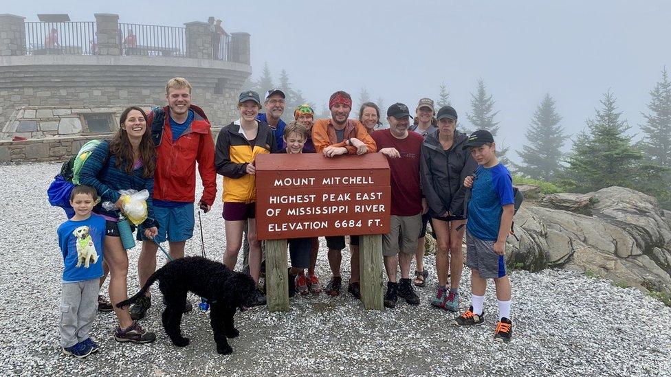 With supporters at Mount Mitchell