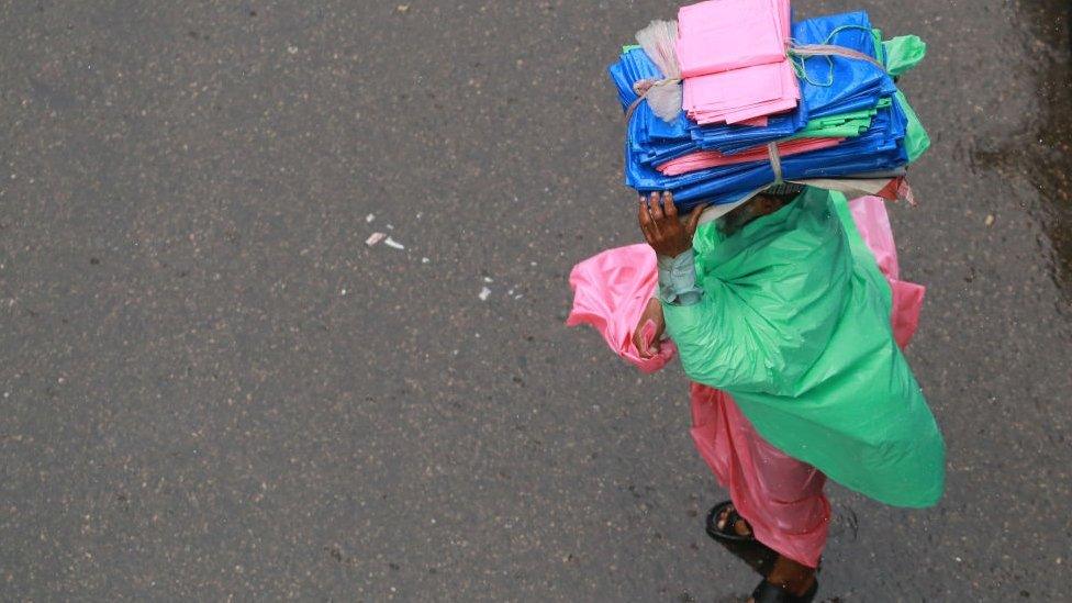 A man selling polythene in Dhaka