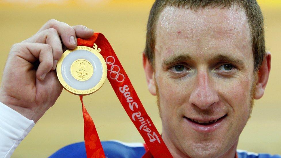 Bradley Wiggins with gold medal at Beijing 2008