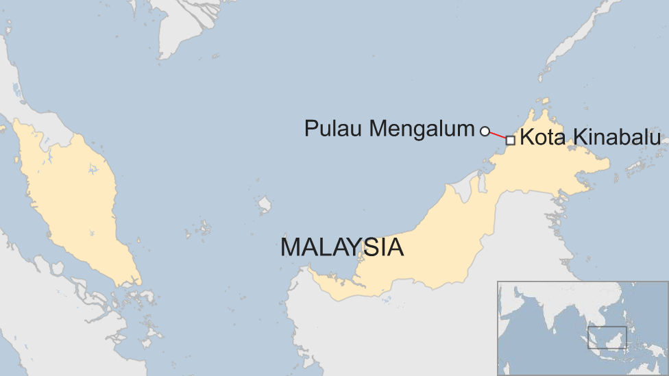 Pulau Mengalum and Kota Kinabalu shown off the coast of Malaysia