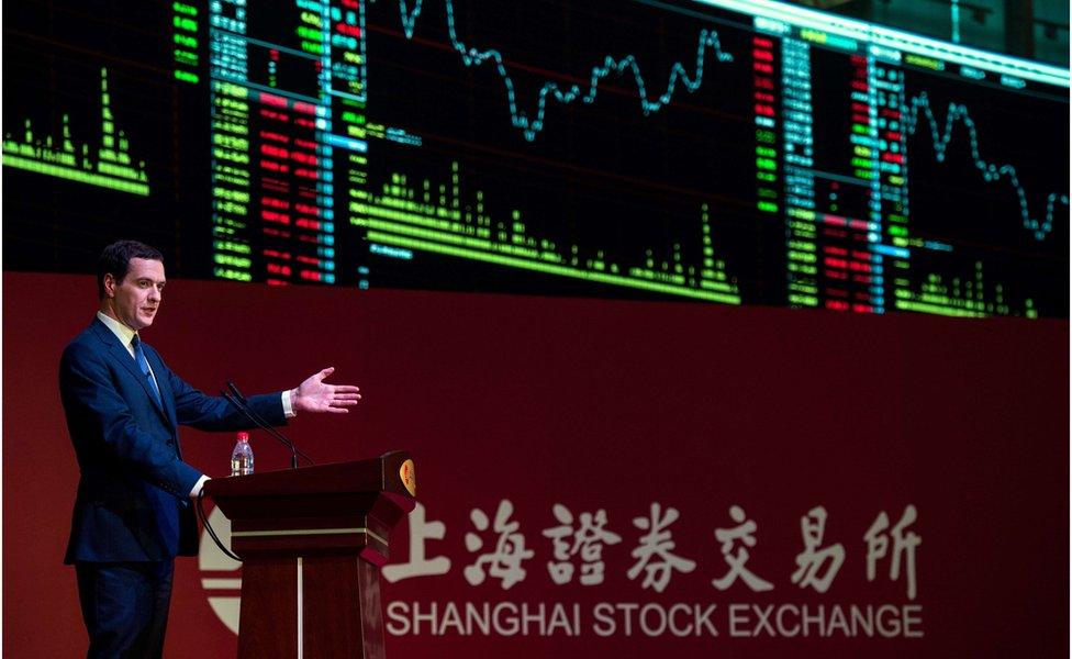 Britain's Chancellor of the Exchequer George Osborne delivers a speech at the Shanghai Stock Exchange in Shanghai on 22 September