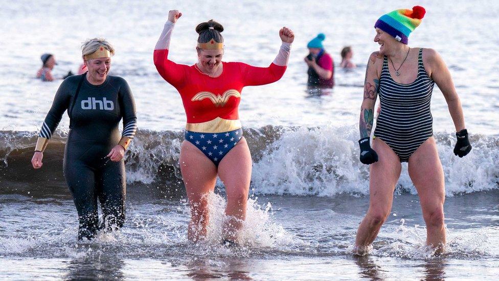 sunrise swim at Portobello Beach