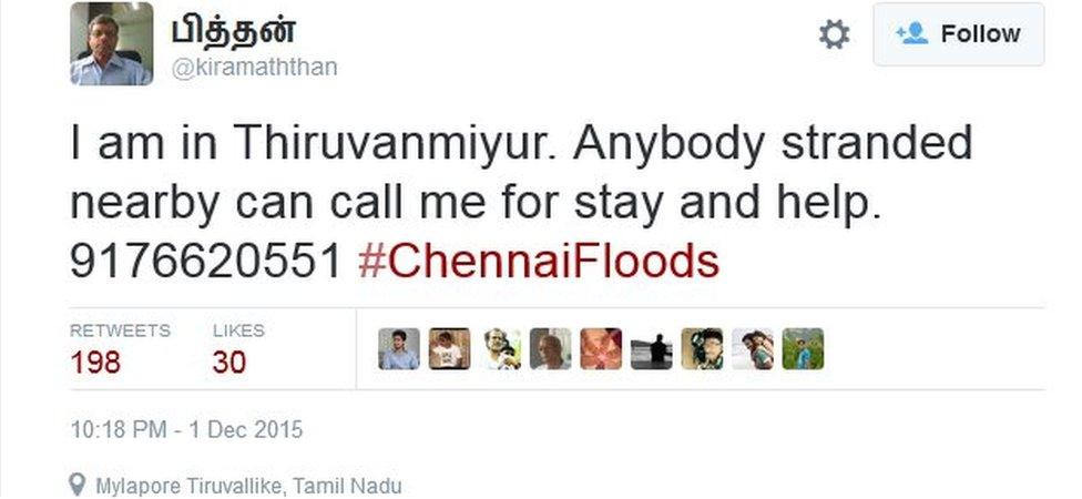 I am in Thiruvanmiyur. Anybody stranded nearby can call me for stay and help. 9176620551 #ChennaiFloods