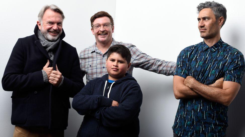 Actors Sam Neill, Rhys Darby, Julian Dennison and writer/director Taika Waititi from the film