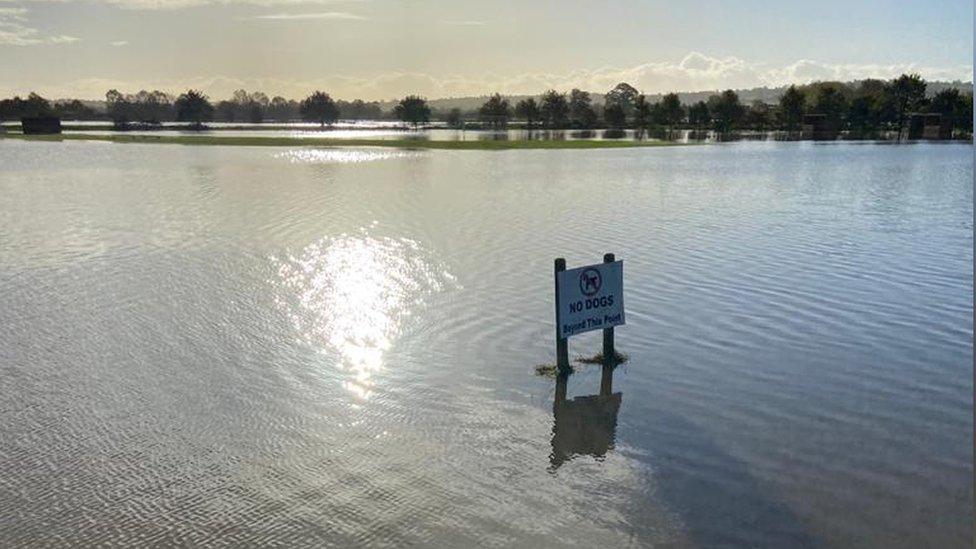 Football field fully underwater