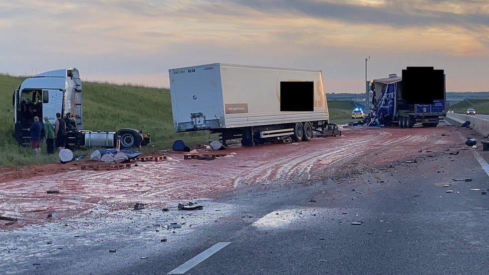 Lorry crash spills tomato puree