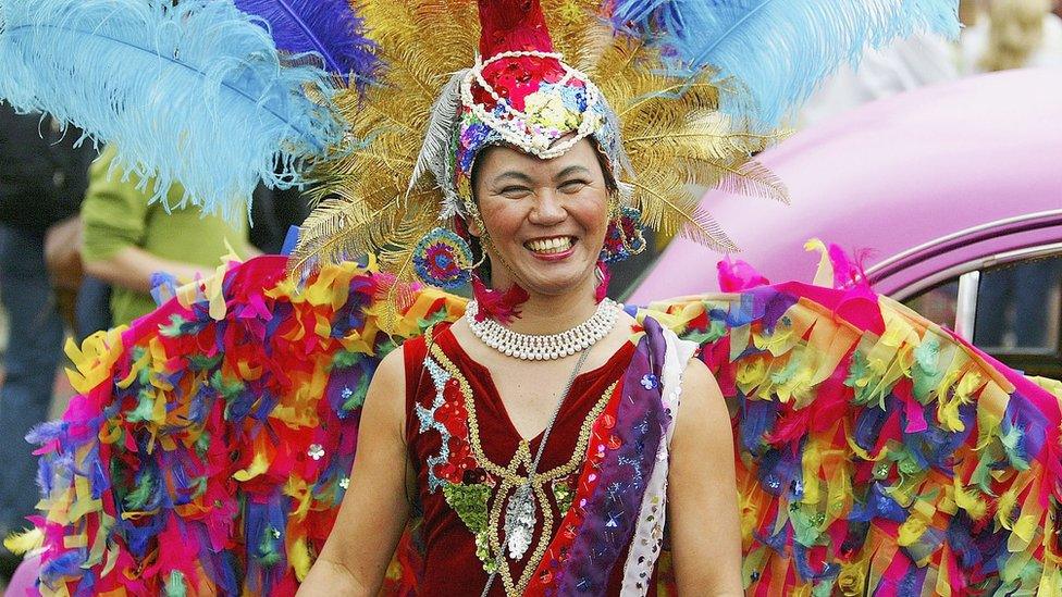 A woman is seen during the march for Gay Pride on July 2, 2005