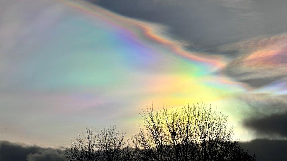 Rainbow cloud above Wilmslow, Cheshire