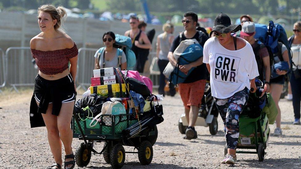 People arriving at Glastonbury