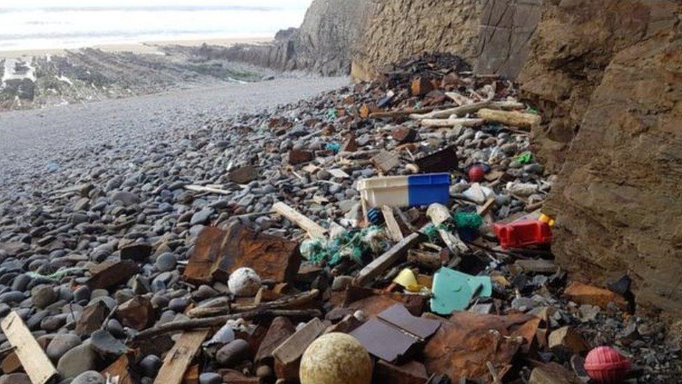 Plastic washed up on Cornish beach