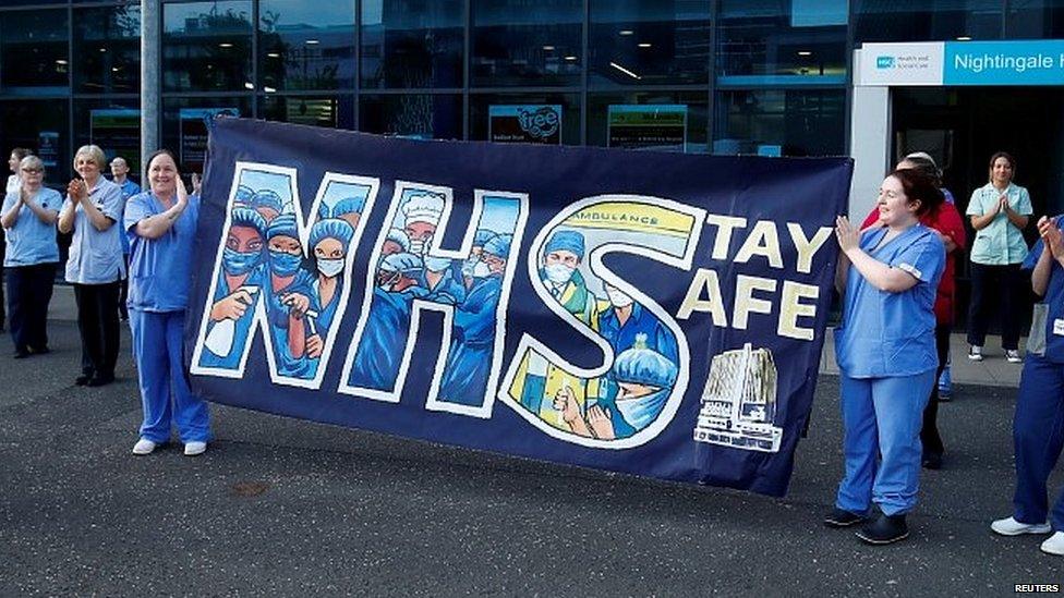 NHS staff outside Nightingale hospital in Belfast