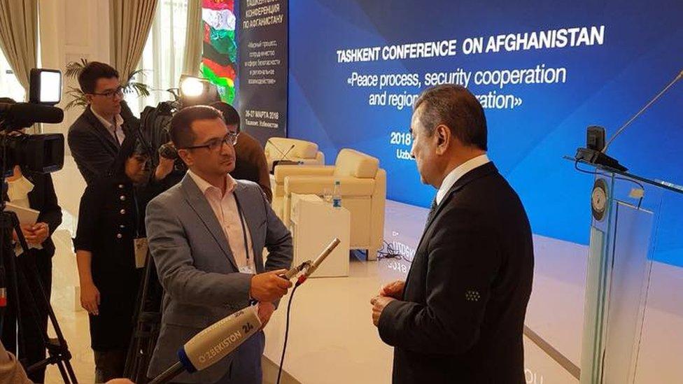 Sodyk Safoyev speaks to the BBC at the Tashkent Conference on Afghanistan in Tashkent, Uzbekistan