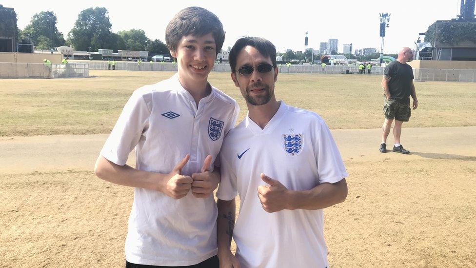 Luke Downing, 13, and his dad Andrew Downing, 39, in Hyde Park