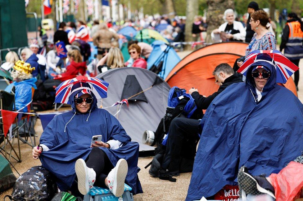 People camping on the Mall ahead of the Coronation