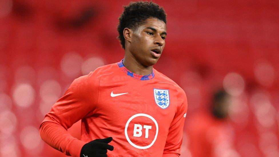 England's Marcus Rashford during the warm up before a match