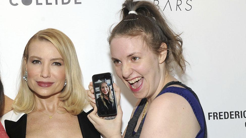 Tracy Anderson [L] and Lena Dunham FaceTime with Gwyneth Paltrow