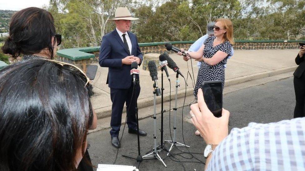 Barnaby Joyce speaks in front of reporters on Friday